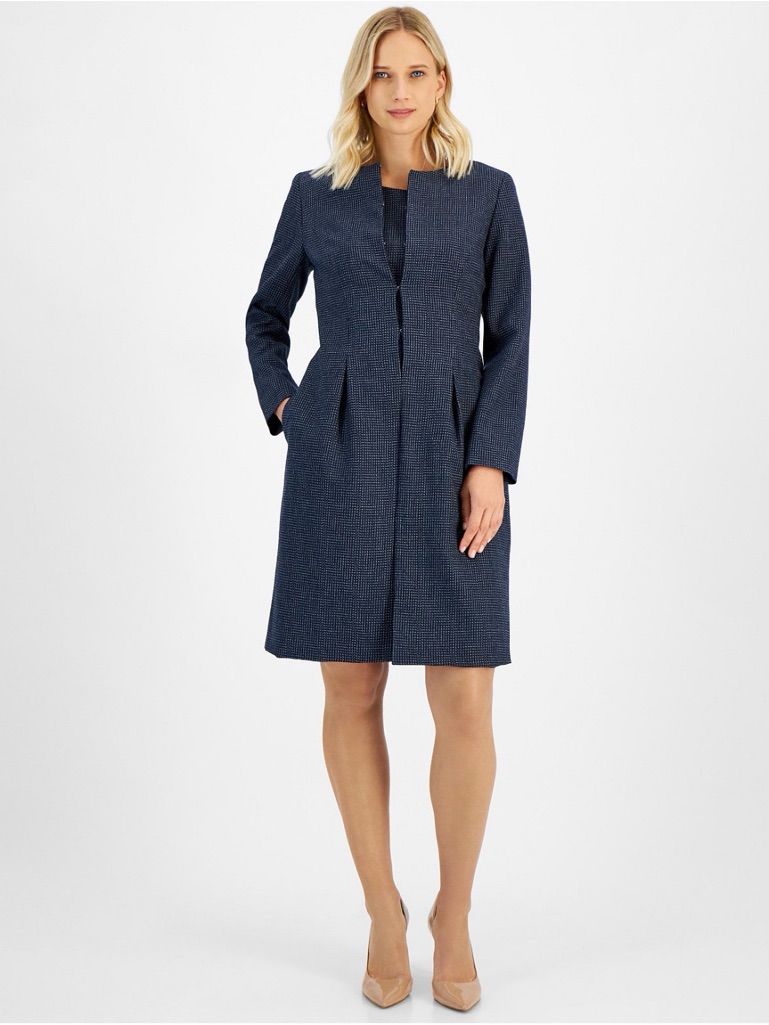 New- ‘Le Suit’ Collarless Jacket & Dress Set Nwt Size 14 Navy Work Suit